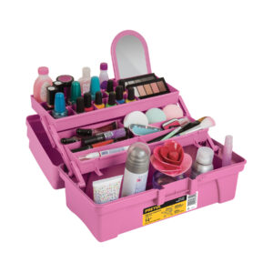 CAJA COSMETIQUERA 14" DOBLE BANDEJA,COLOR ROSA PRETUL 25052